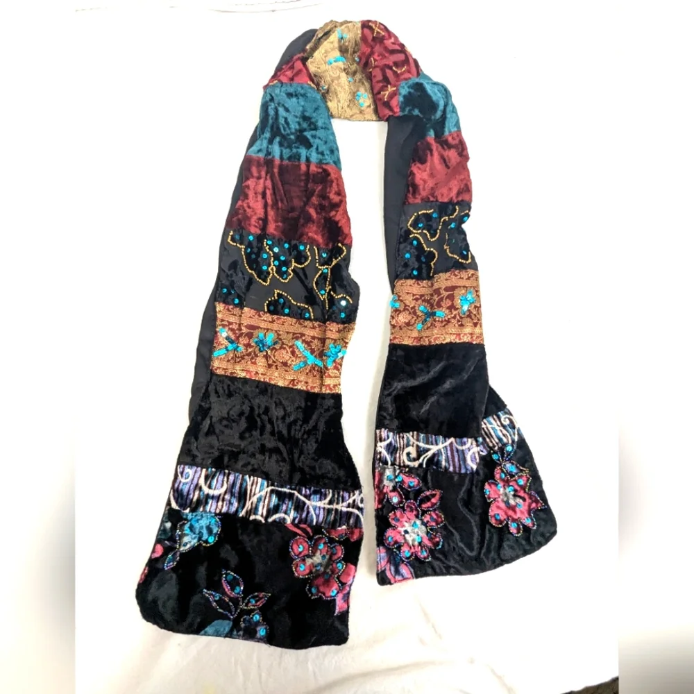 Bohemian Scarf - Velvet, Sequins, Beads, Silk, Embroidery - Beautiful!